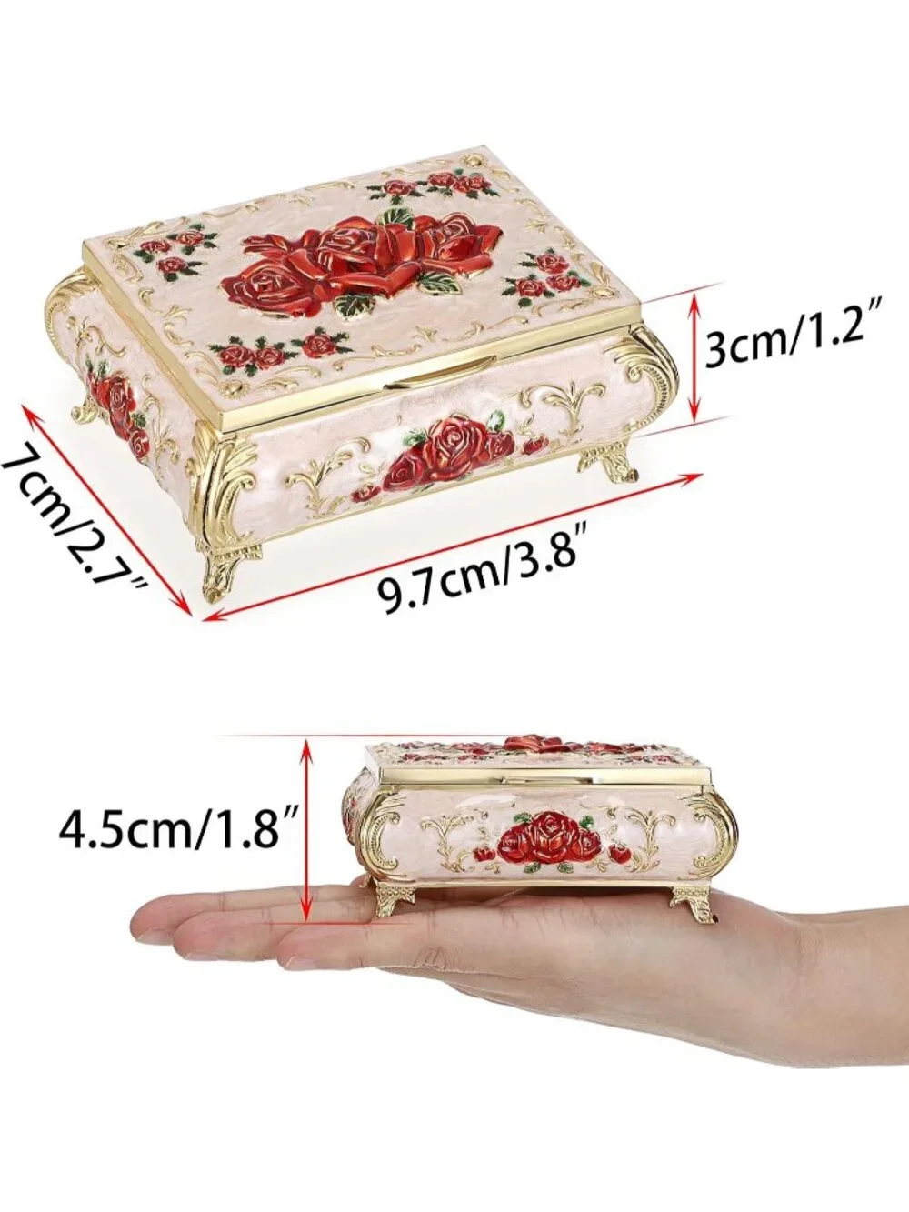 Vintage Small Metal Beige Trinket Case Engraved Jewelry Storage Box For Necklace